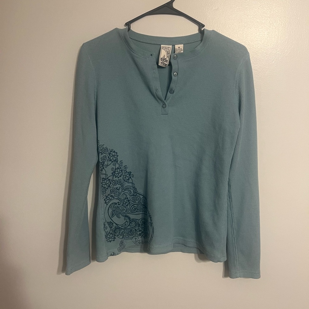 Sz M title nine light blue waffle knit/thermal top - Picture 3 of 8